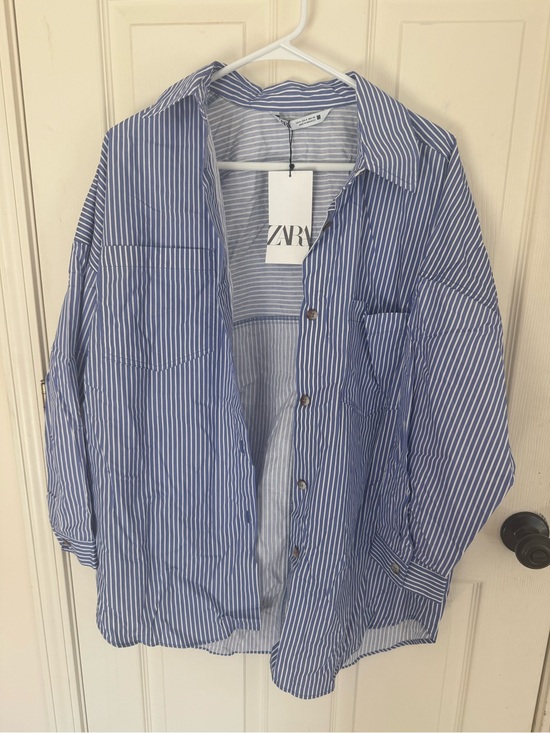 Zara Tops - ZARA Blue and White Pinstripe Oversized Shirt